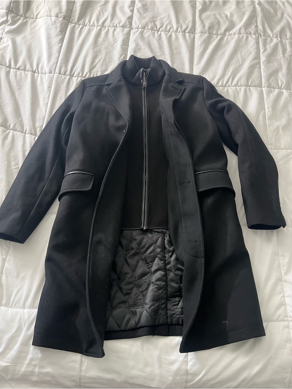 Mens Cole Haan Black Trench Coat wool blend